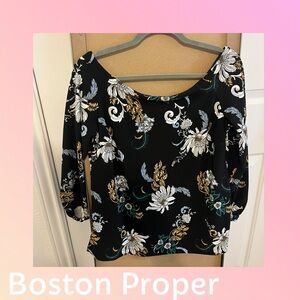 Boston Proper Black and Gold Floral Blouse
